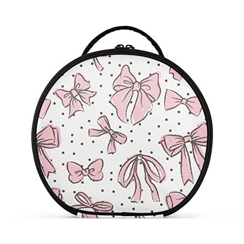 linqin Tragbare Make-up-Tasche für Frauen, Reise-Make-up-Tasche, Organizer mit verstellbaren Trennwänden, niedliche rosa Schleifen, Hautpflege-Tasche für Schmuck, Kulturbeutel, Kosmetikpinsel, Niedliche rosa Schleifen, Einheitsgröße von linqin