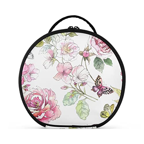 linqin Tragbarer Make-up-Organizer für Frauen, Reise-Make-up-Tasche, Organizer mit verstellbaren Trennwänden, floral, lila, rosa, Kulturbeutel für Schmuck, Kosmetik, Kulturpinsel, Blumenmuster in Lila und Pink, Einheitsgröße von linqin