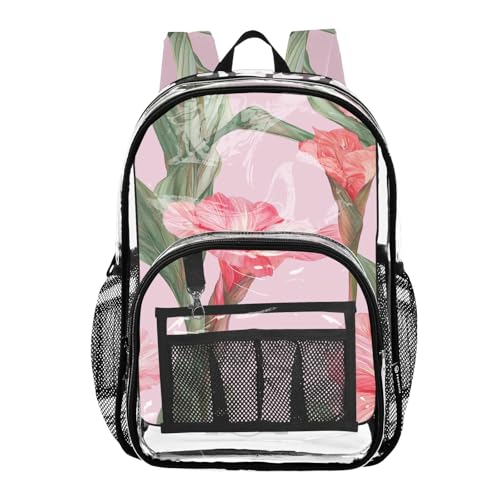 linqin Transparenter Rucksack für Kinder, Blumenmuster, hellrosa, Blumenmuster, hellrosa, 1 Größe, Hellrosa Blumenmuster, Taille unique von linqin