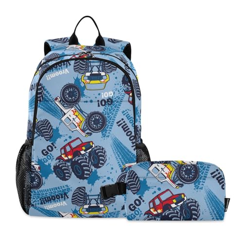 linqin Truck Cars Jungen Rucksäcke mit Lunchbox Schulrucksack mit Lunchtasche, Rucksack und Lunchbox Set 10-12 von linqin