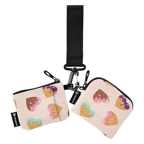 linqin Waffle Heart Damen Dual Wallets Busniess Kartenetuis Minimalistische Kreditkartenetui mit Handgelenkschlaufe für Arbeit Reisen 2 Packungen, Waffelherz, 1 size von linqin