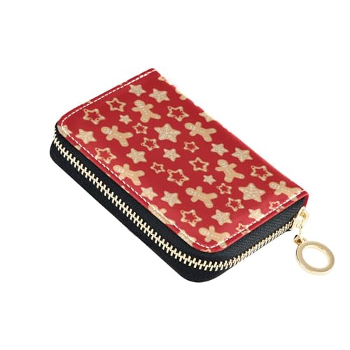 linqin Weihnachten Lebkuchen Rot Schlank Kartenetui Brieftasche für Mädchen Risikofrei RFID Kartenhalter Leder Reißverschluss Kreditkartenfächer, Lebkuchenrot, 1 size, Classic von linqin