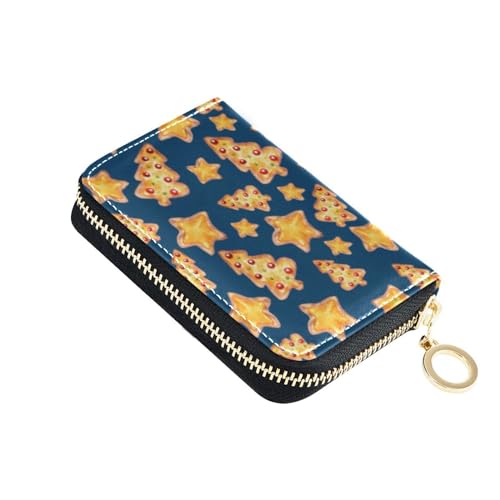 linqin Weihnachten Lebkuchenbäume Sterne Blau Mini Card Wallet für Frauen Risikofrei RFID Geldbörse Leder Reißverschluss Tasche Geldbörse, Lebkuchenbäume Sterne Blau, 1 size, Classic von linqin