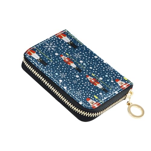 linqin Weihnachten Nussknacker Schneeflocken Blau Mini Brieftasche Kartenhalter für Frauen Sichere RFID Geldbörse Leder Reißverschlusstasche Geldbörse, Nussknacker Schneeflocken Blau, 1 size, Classic von linqin