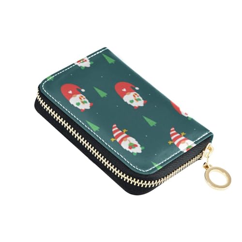 linqin Weihnachtswichtel Grün Slim Kreditkartenetui für Mädchen Risikofrei RFID Blockierung Brieftaschen Leder Reißverschluss Kreditkartenfächer, Weihnachtswichtel, grün, 1 size, Classic von linqin