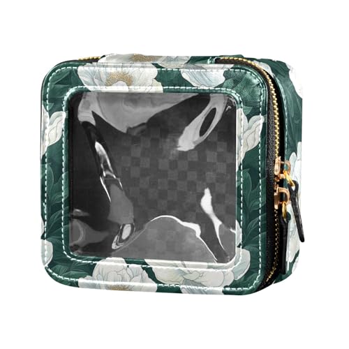 linqin Weiße Pfingstrosen, grüne Blätter, transparente Make-up-Tasche, wasserdicht, Reise-Kulturbeutel, Mini-Make-up-Behälter für Damen, Weiße Pfingstrosen, 1 size von linqin