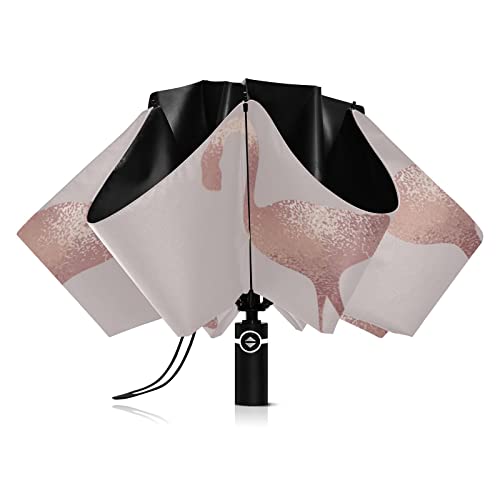 linqin Winddichter Reise-Regenschirm Flamingo Roségold Tragbarer umgekehrter kompakter Regenschirm für Sonne Regen 8 Rippen Großer UV-Regenschirm Automatisch für Männer Frauen von linqin