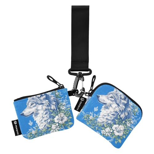 linqin Wolf Frühlingsgrüne Blumen Damen Kartenetuis Kleingeldhalter Große Kapazität Münzgeldbörse Geldbörse Tasche mit Handgelenkschlaufe für Arbeit Reisen 2 Stück, Wolf Spring Green Flowers, 1 size von linqin