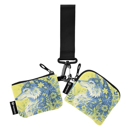 linqin Wolf Spring Green Damen Kartenetuis Kleingeldhalter Dünn Flach Reißverschluss Bargeld Münze Geldbörse mit Handgelenkschlaufe für Männer Frauen 2 Stück, Wolf Spring Green, 1 size von linqin