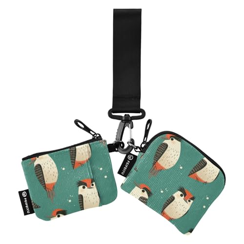 linqin Woodpecker Birds Green Dual Wristlet Wallets for Women Minimalist Business Card Holder with Zipper Coin Pocket for Men Women 2 Pcs, Specht Vögel grün, 1 size von linqin