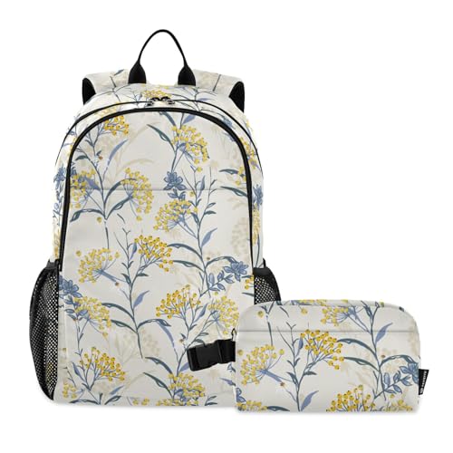 linqin Yellow Berries Rucksack mit Lunchbox, Jungen, Schulrucksack mit Lunchbox, Büchertaschen mit Lunchbox für Jungen im Alter von 8-10 Jahren von linqin