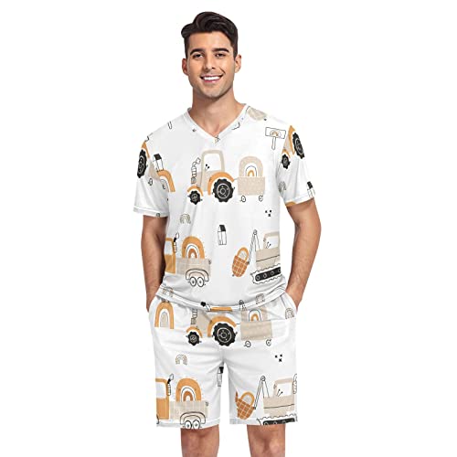 linqin herren schlafanzug set kinder traktoren schlafanzug kurzarm schlafanzug herren weich schlafanzug kurz schlafanzug für männer, Traktor, L von linqin