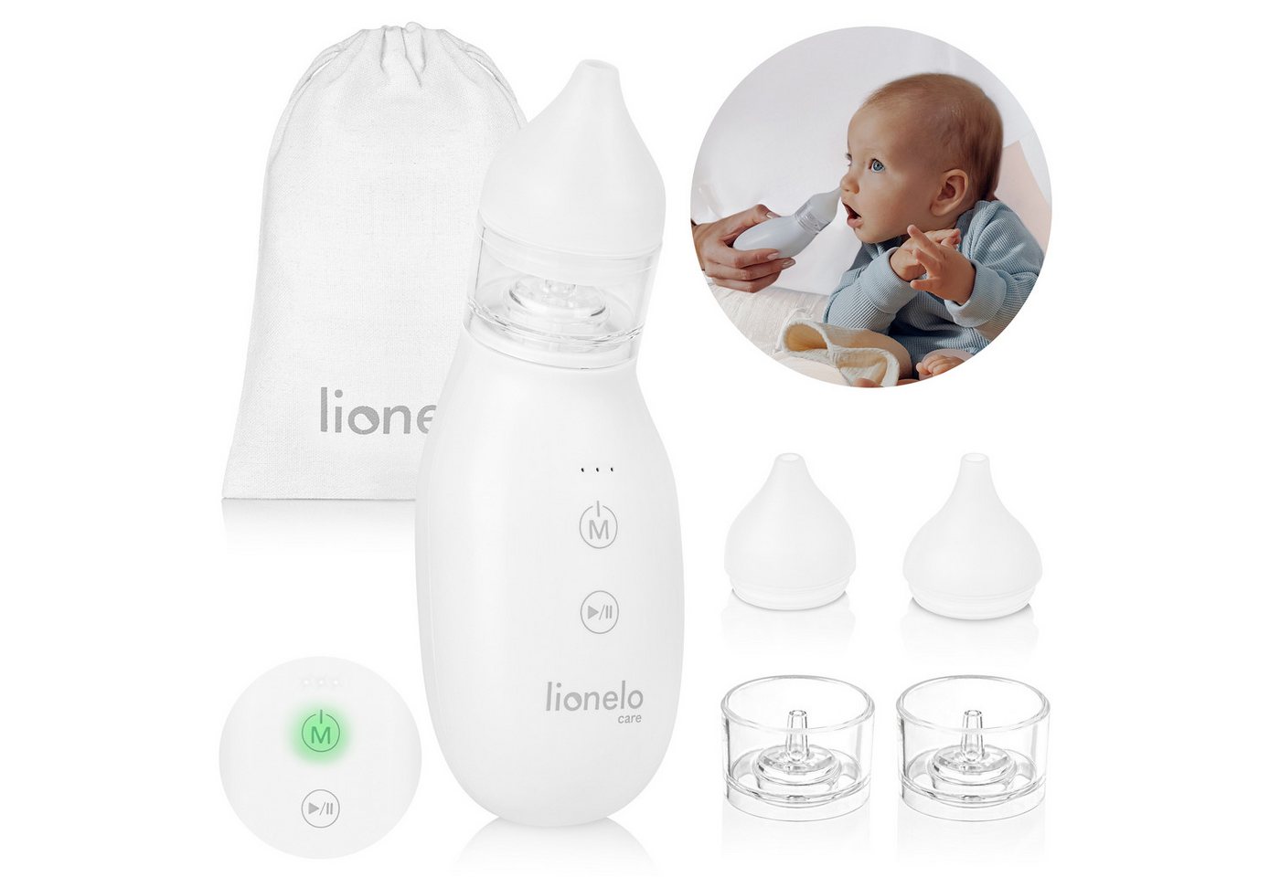 lionelo Nasensauger BABYAIR, Set, 3-Stufen Saugleistung/Kabellos & tragbar/Leiser Betrieb von lionelo