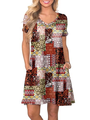lionstill Lässiges Damen-T-Shirt-Kleid mit kurzen Ärmeln und Taschen, Farbiges Mosaik, 3X-Groß von lionstill