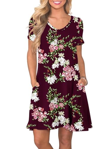 lionstill Lässiges Damen-T-Shirt-Kleid mit kurzen Ärmeln und Taschen, Glyzinie, Weinrot, 3X-Groß lionstill Lässiges Damen-T-Shirt-Kleid mit kurzen Ärmeln und Taschen, Glyzinie, Weinrot, 3X-Groß von lionstill