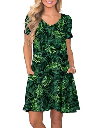 lionstill Lässiges Damen-T-Shirt-Kleid mit kurzen Ärmeln und Taschen, Grünes Blatt, 3X-Groß von lionstill