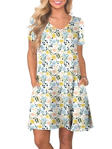 lionstill Lässiges Damen-T-Shirt-Kleid mit kurzen Ärmeln und Taschen, Macaron Floral Grass, 3X-Groß lionstill Lässiges Damen-T-Shirt-Kleid mit kurzen Ärmeln und Taschen, Macaron Floral Grass, 3X-Groß von lionstill