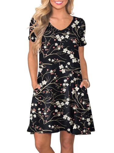lionstill Lässiges Damen-T-Shirt-Kleid mit kurzen Ärmeln und Taschen, Pflaumenblüte, 3X-Groß lionstill Lässiges Damen-T-Shirt-Kleid mit kurzen Ärmeln und Taschen, Pflaumenblüte, 3X-Groß von lionstill