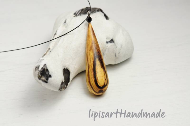 Edle Holzkette - Buche Gestockt Tropfen Handgedrechselt Auf Draht Mit Silberverschluss 925 Unikat von lipisartHandmade