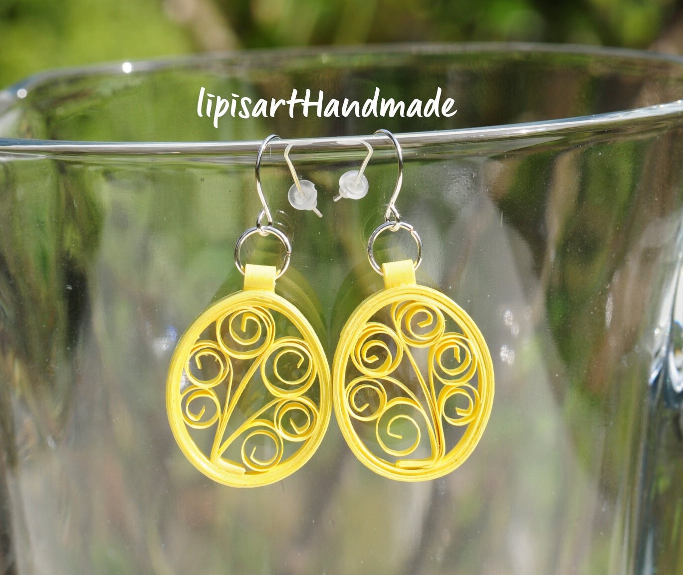 Große Ohrringe - Fröhlicher Baum Gelb Im Oval Papierschmuck Quilling Große Ohrringe - Fröhlicher Baum Gelb Im Oval Papierschmuck Quilling von lipisartHandmade
