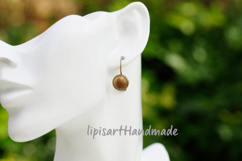 Holzohrringe - Kreise Cabochons Gefaßt Essigbaum Gedrechselt Brisur Bronzefarben Ø 12mm von lipisartHandmade