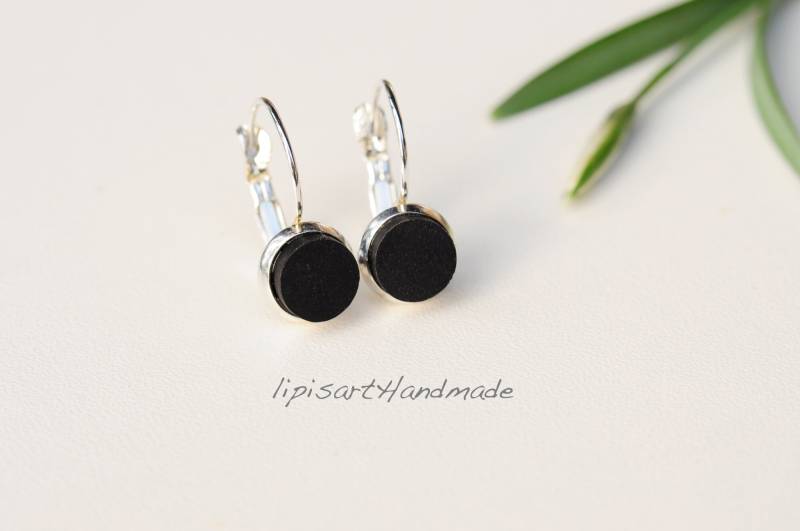 Holzohrringe - Ohrhänger Holz Schwarz Grenadill Scheibe Gedrechselt Klappbrisur Silberfarben ∅ 10 Mm von lipisartHandmade