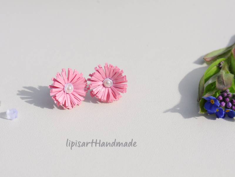 Ohrstecker - Papier Blüte Rosa-Weiß Ø 16 Mm Edelstahlstecker von lipisartHandmade