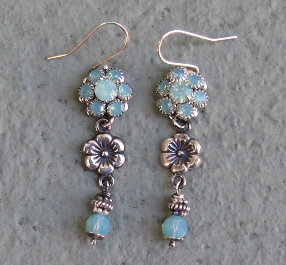 Ohrhänger - Swarovski Kornblume Blau Blumen Sterling Silber Ohrhänger - Swarovski Kornblume Blau Blumen Sterling Silber von liquidstarjewelry
