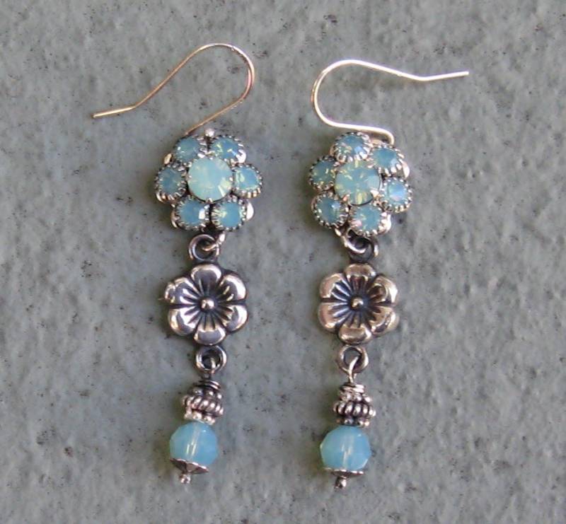 Ohrhänger - Swarovski Kornblume Blau Blumen Sterling Silber Ohrhänger - Swarovski Kornblume Blau Blumen Sterling Silber von liquidstarjewelry