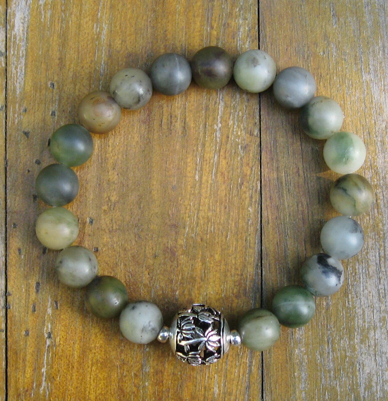 Polar Jade & Sterling Silber Armband - Stretch Thai Baum Polar Jade & Sterling Silber Armband - Stretch Thai Baum von liquidstarjewelry