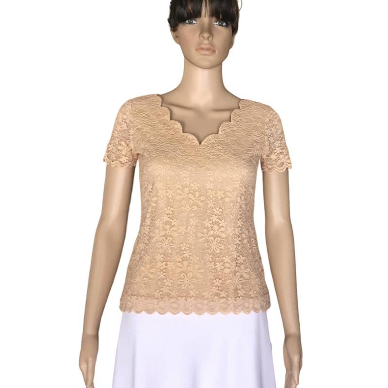 Beige Brautjungfer Top. Stretch-Spitzen-Top. Party-Bluse. Top Mit Ärmeln von lisaclothing