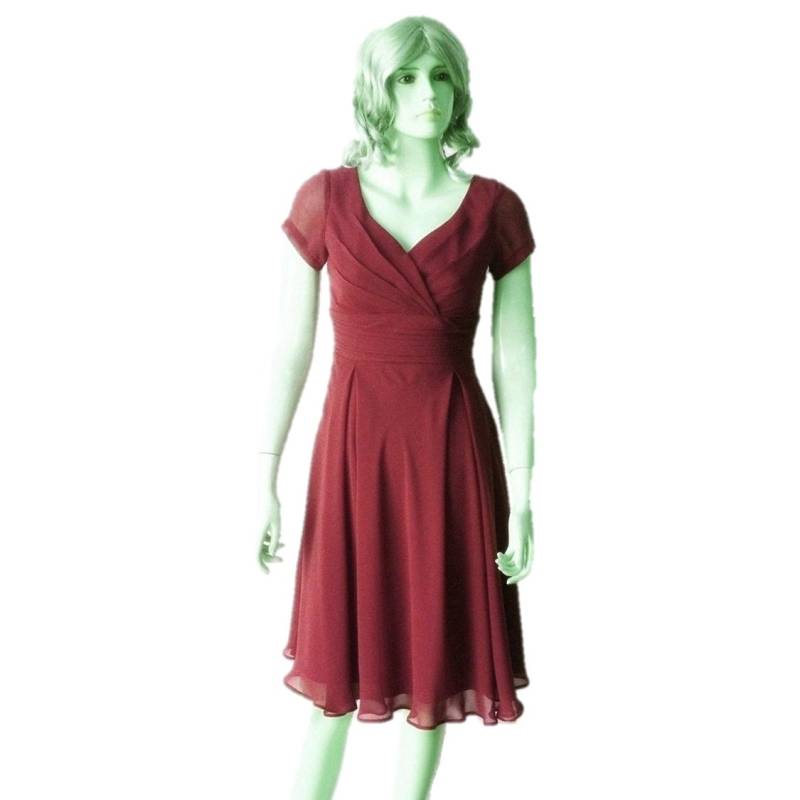 Burgunder-Kleid Mit Ärmeln. Burgund Brautjungfernkleid. Knielange Kleid von lisaclothing