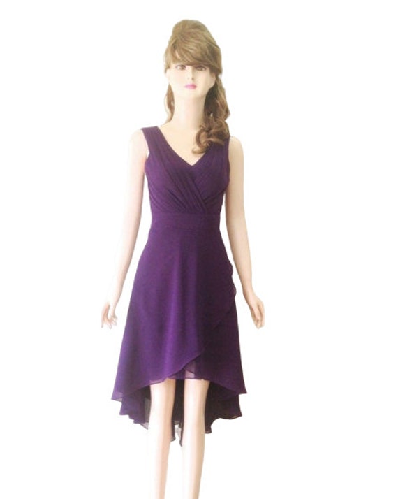 Dunkle Lila Brautjungfer Kleid. Dunkel Abendkleid. Chiffon Knie Länge von lisaclothing