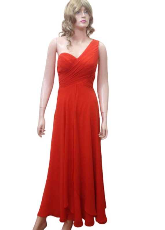Ein Schulterkleid. Orange Rot Prom Kleid von lisaclothing