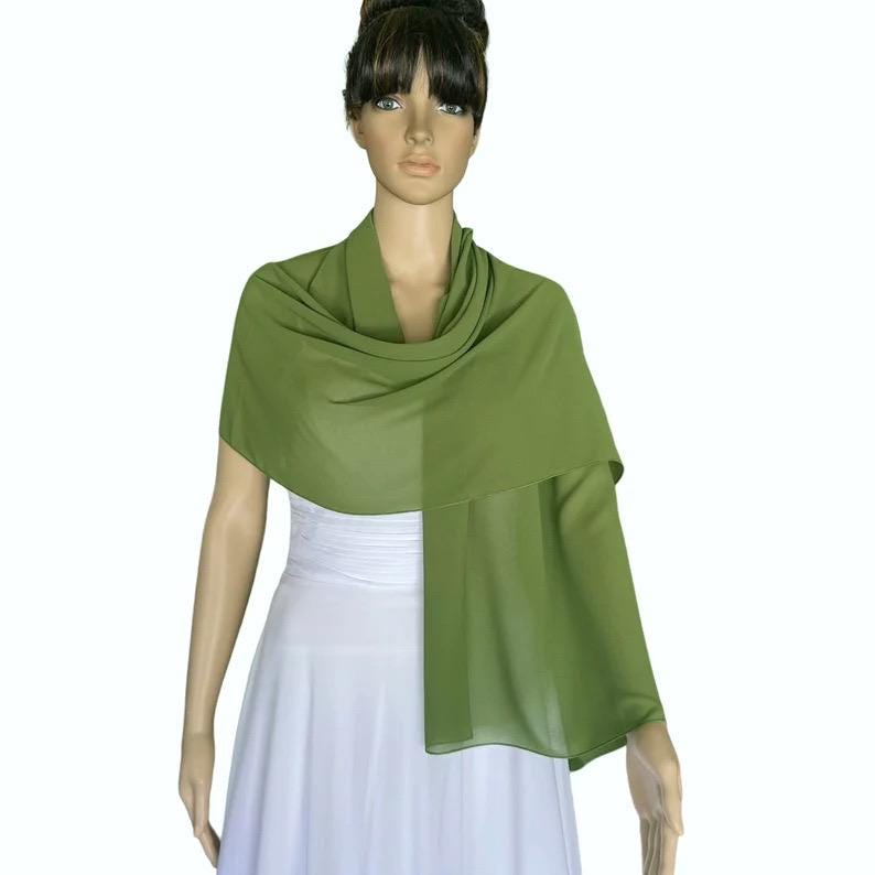Hellolivgrüner Chiffon-Schal. Weicher Chiffon Schal.hell Olivgrüner Langer Schal von lisaclothing