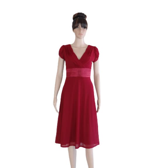 Kleid Mit Ärmeln.knielanges Kleid.weinrotes Brautjungfernkleid von lisaclothing