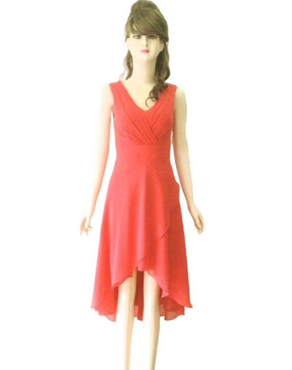 Koralle Rot Brautjungfer Kleid. Abendkleid. Chiffon Knie Länge von lisaclothing