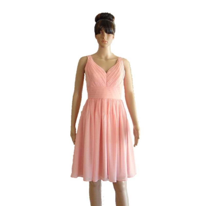 Leichte Rosa Brautjungfer Kleid. Chiffon Knie Länge Hellrosa Abendkleid von lisaclothing