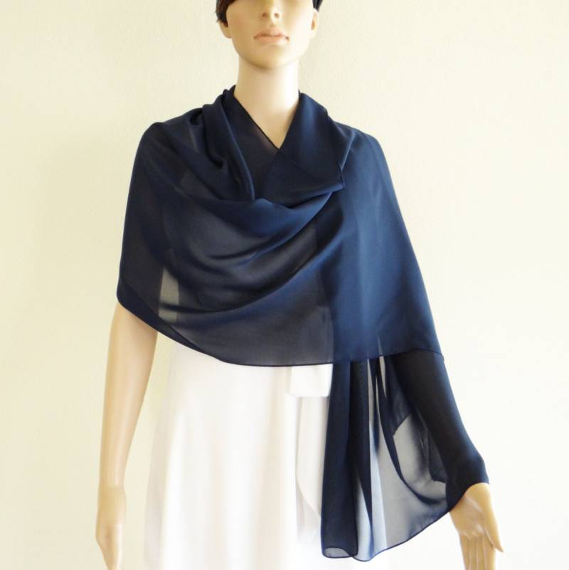 Marineblaue Chiffon-Schal. Dunkelblauer Langer Schal. Marineblauer Wickelschal von lisaclothing