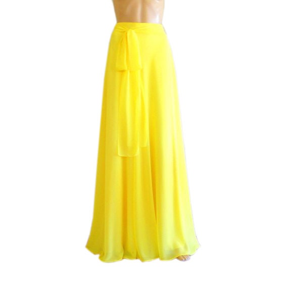 Narzissengelber Bodenlanger Rock. Narzissen Gelber Brautjungfernrock. Chiffon Maxi Langer Abendrock von lisaclothing