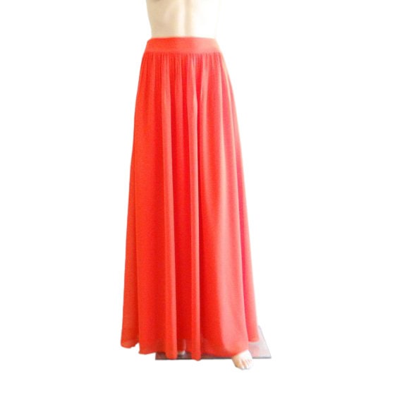 Rot Orange Maxi Rock. Brautjungfernrock. Langer Abendrock. Chiffon Bodenlänge Rock von lisaclothing