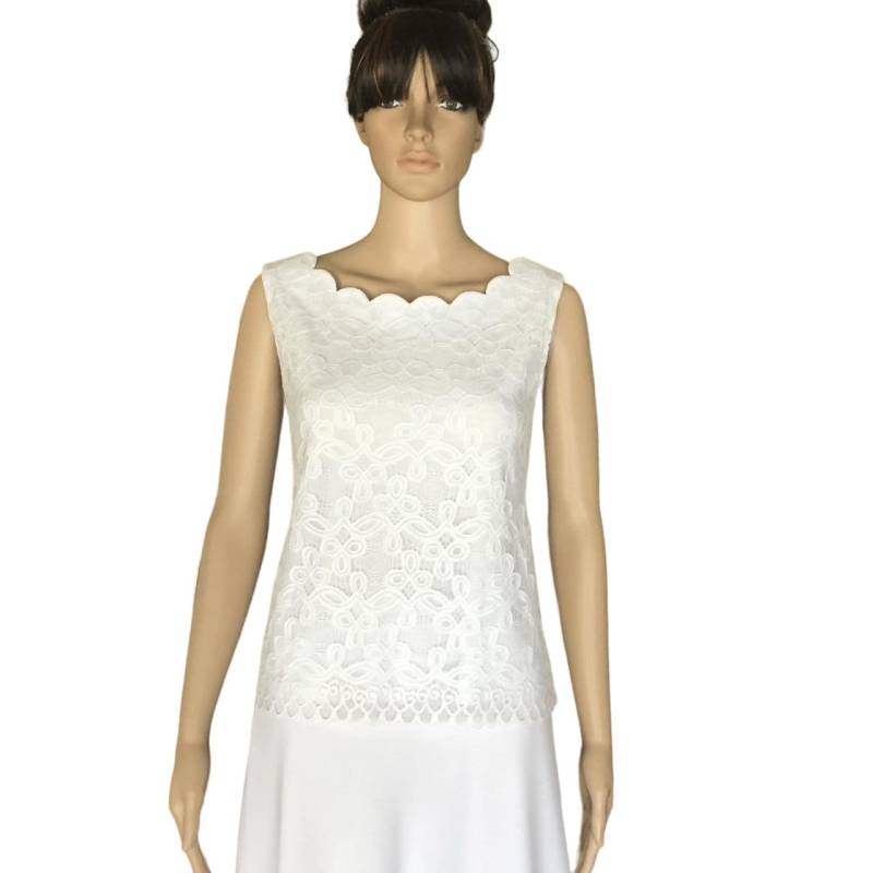 Weißes Brautjungfer Top. Tank Stretch-Spitzen-Top. Party-Bluse von lisaclothing