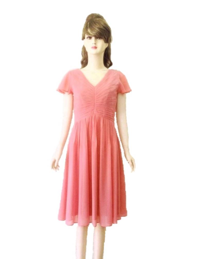 staubige Rose Brautjungfer Kleid. Abendkleid Altrosa. Chiffon Knielange Kleid Mit Ärmeln von lisaclothing