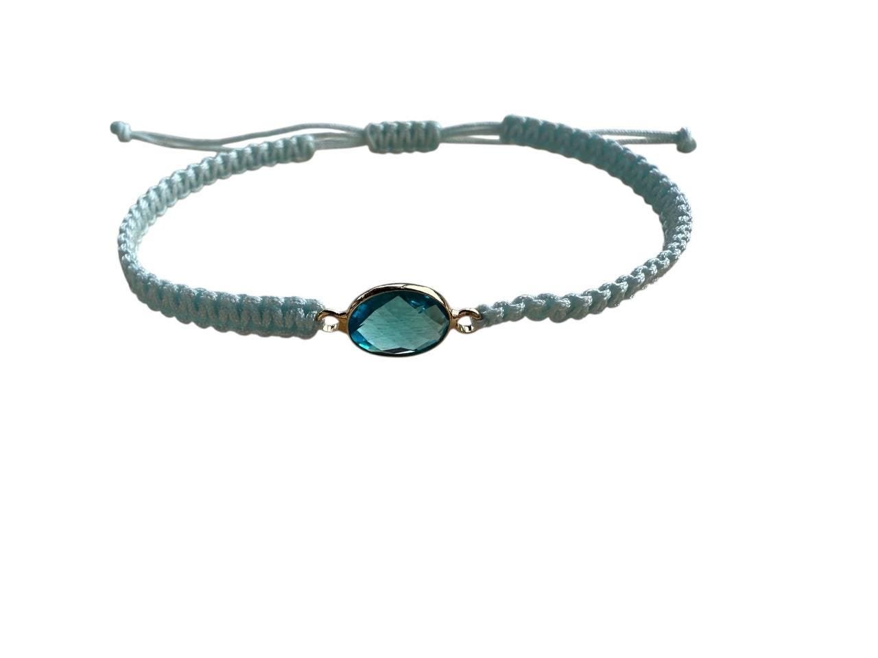 Handgefertigtes Makramee Armband Mit Blauem Glas-Anhänger Gold - Verstellbar Xs-Xl | 12-20cm von lisakohlerhandmade