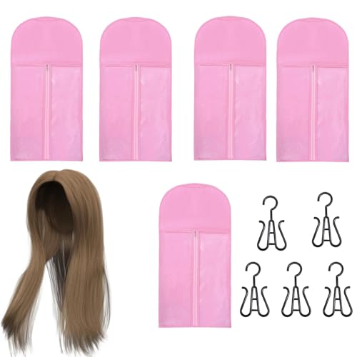 lisutupode Perückenaufbewahrungstaschen mit Aufhänger, Perückenaufbewahrung für mehrere Perücken | 5-teiliges staubdichtes Haarverlängerungshalter-Perücken-Organizer-Set,Durchsichtiges von lisutupode