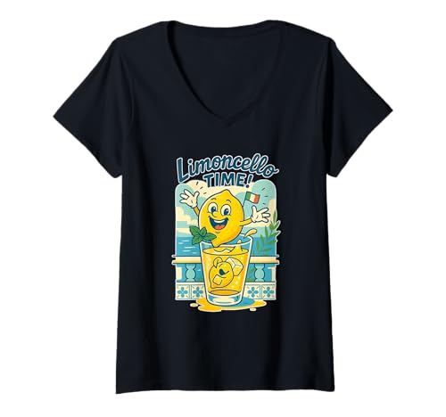Damen Limoncello Time - Retro Italien Comic Motiv T-Shirt mit V-Ausschnitt Damen Limoncello Time - Retro Italien Comic Motiv T-Shirt mit V-Ausschnitt von little Retro Comic Shop