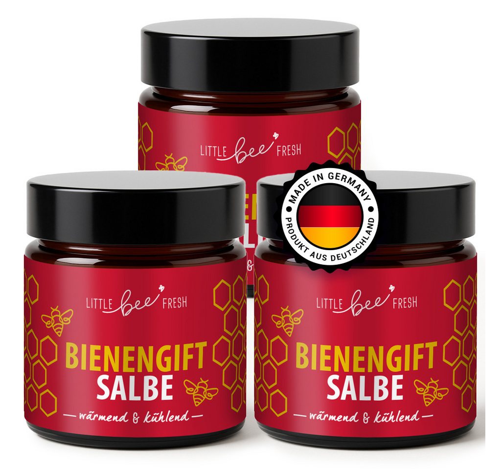 little bee fresh Körpercreme Bienengiftsalbe (wärmend & kühlend) wohltuende Pflege Rücken & Gelenke, 3-tlg., mit echtem Bienengift von little bee fresh