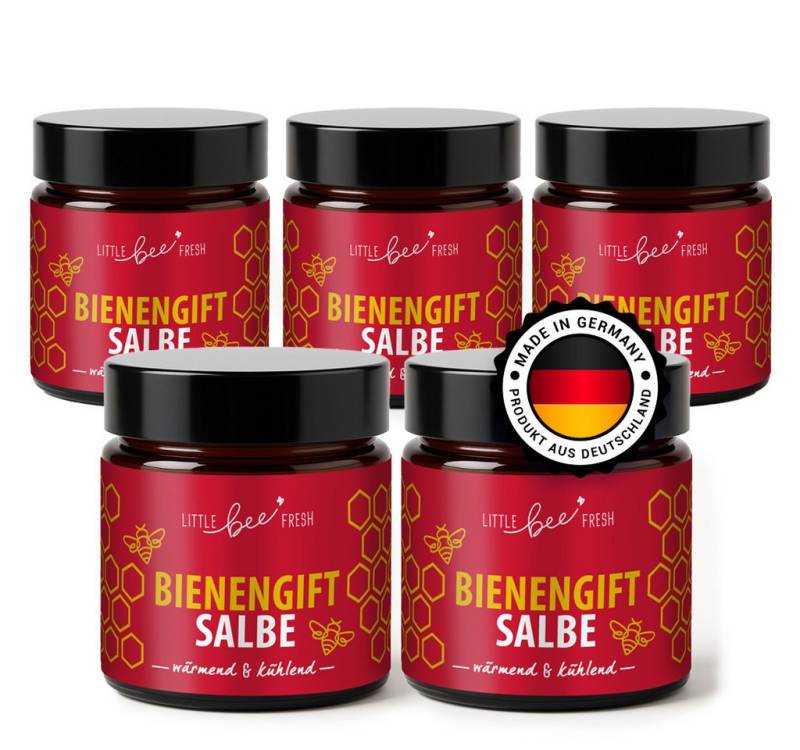 little bee fresh Körpercreme Bienengiftsalbe (wärmend & kühlend) wohltuende Pflege Rücken & Gelenke, 5-tlg., mit echtem Bienengift von little bee fresh