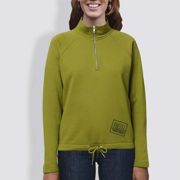 little kiwi Damen Sweater mit Reißverschluss, "Kurz und gut", Moss Green von little kiwi