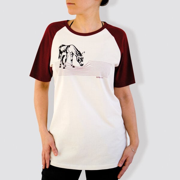 little kiwi Damen T-Shirt, "Eselchen", Burgundy/Vintage White von little kiwi